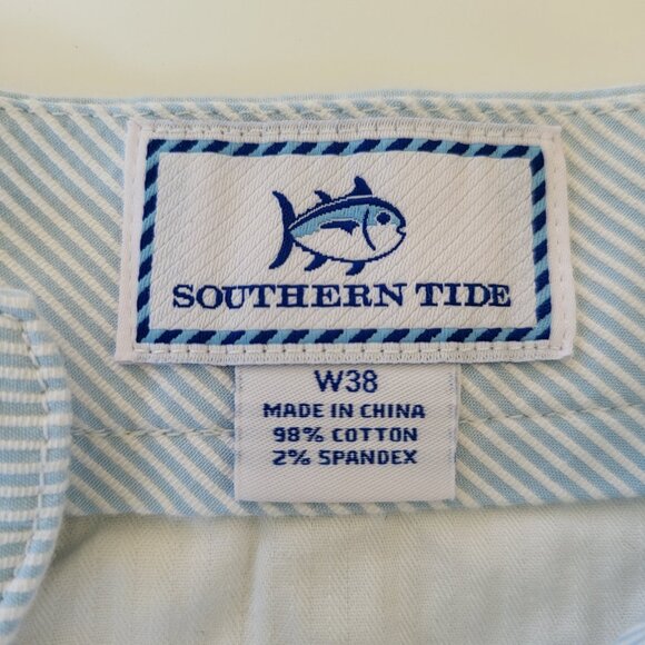 Southern Tide Shorts, Men's 38W, Light Blue & White Stripe, Flat‎ Front - Picture 7 of 11